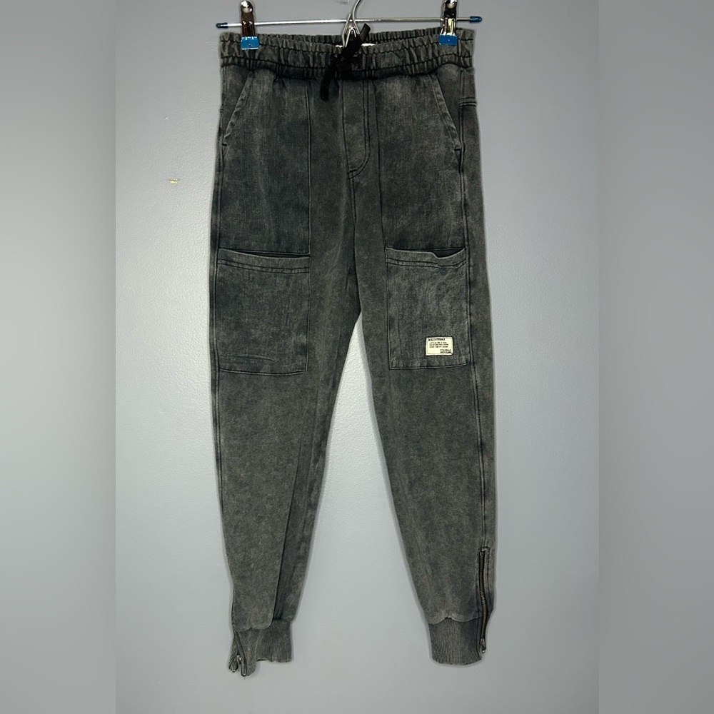 Zara Jogger Pants Kids 10 Gray French Terry Cargo Pocket Elastic Waist Acid Wash
